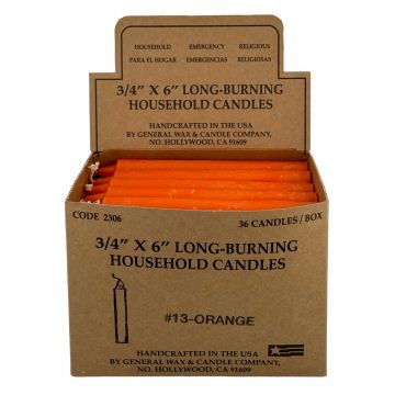 Orange Household Candles 6" - Display Box of 36